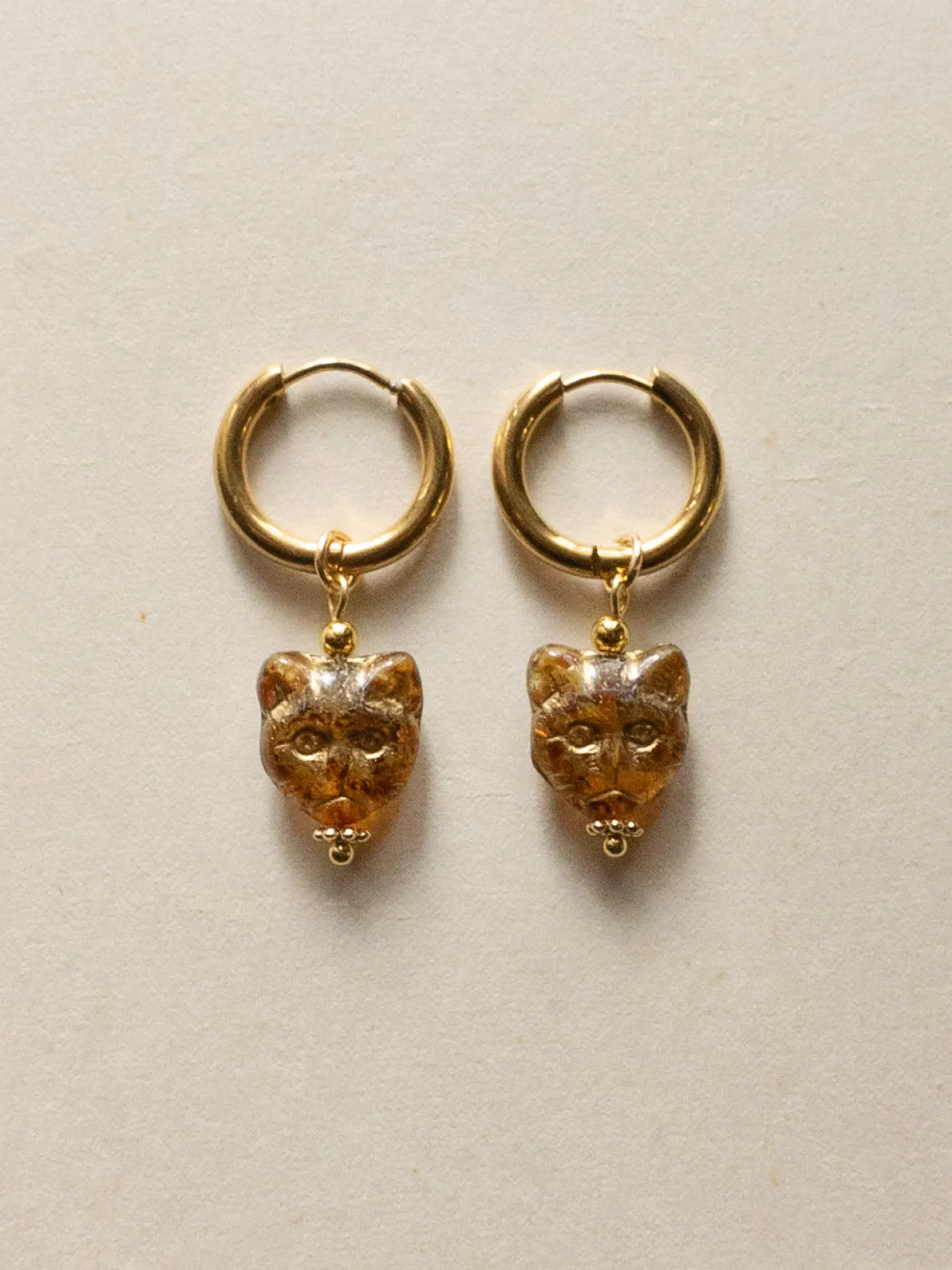 Glass Carved Cat Hoops - Brown