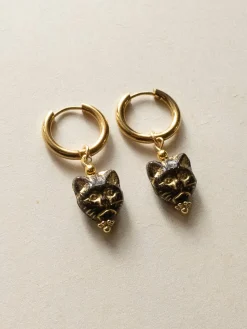 Glass Carved Cat Hoops - Black