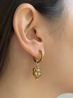 Glass Carved Cat Hoops - Brown