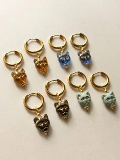 Glass Carved Cat Hoops - Brown