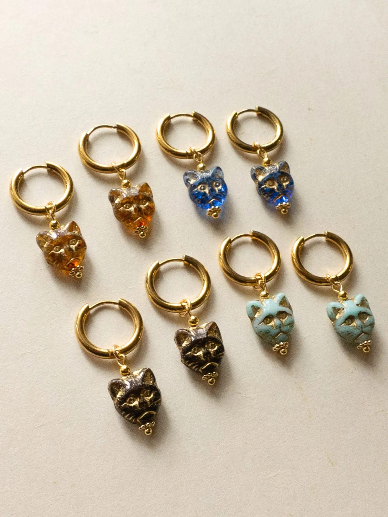 Glass Carved Cat Hoops - Brown