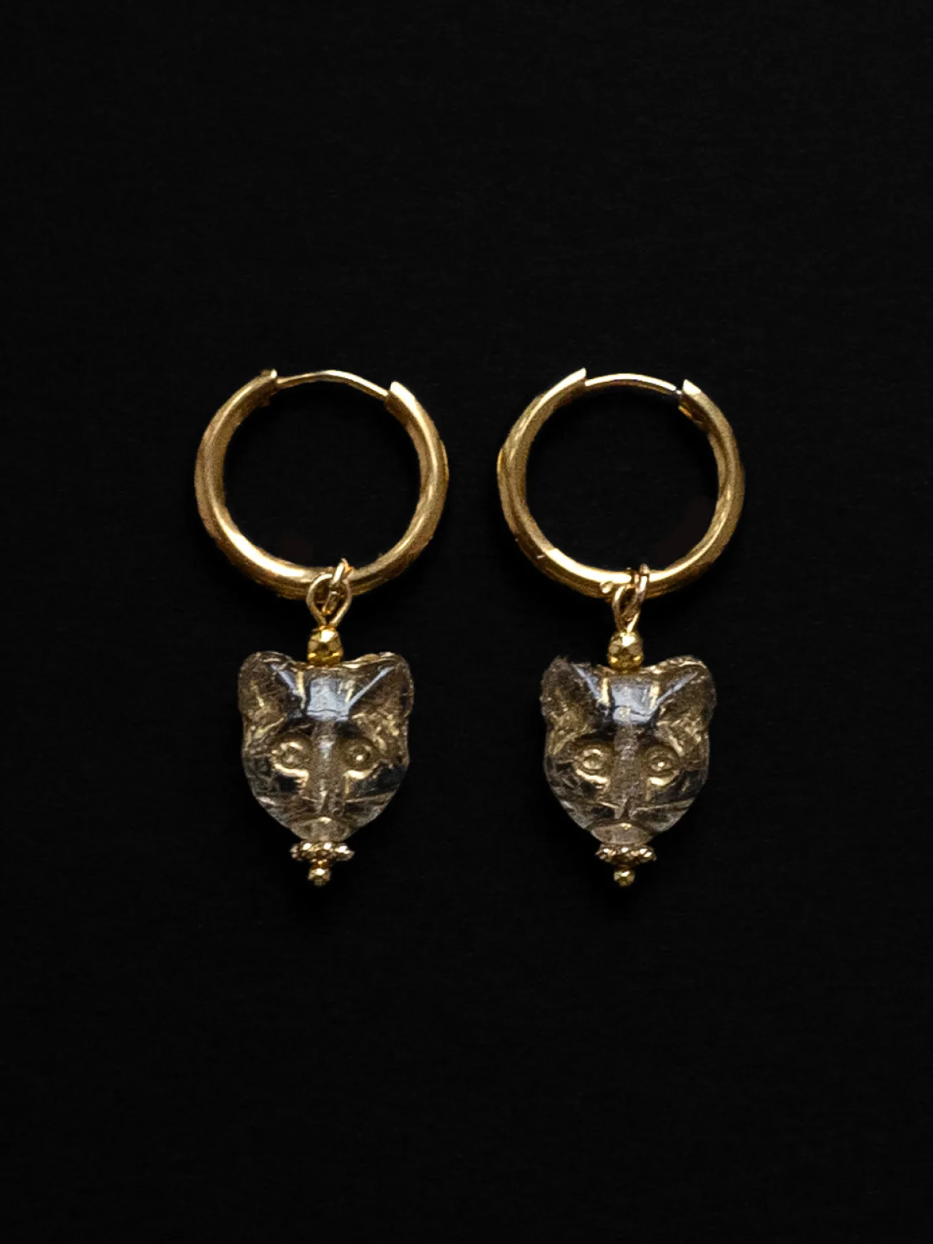 Glass Carved Cat Hoops - Clear