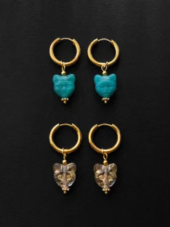 Glass Carved Cat Hoops - Clear