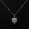 Glass Carved Cat Necklace - White