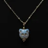 Glass Carved Cat Necklace - Moonstone