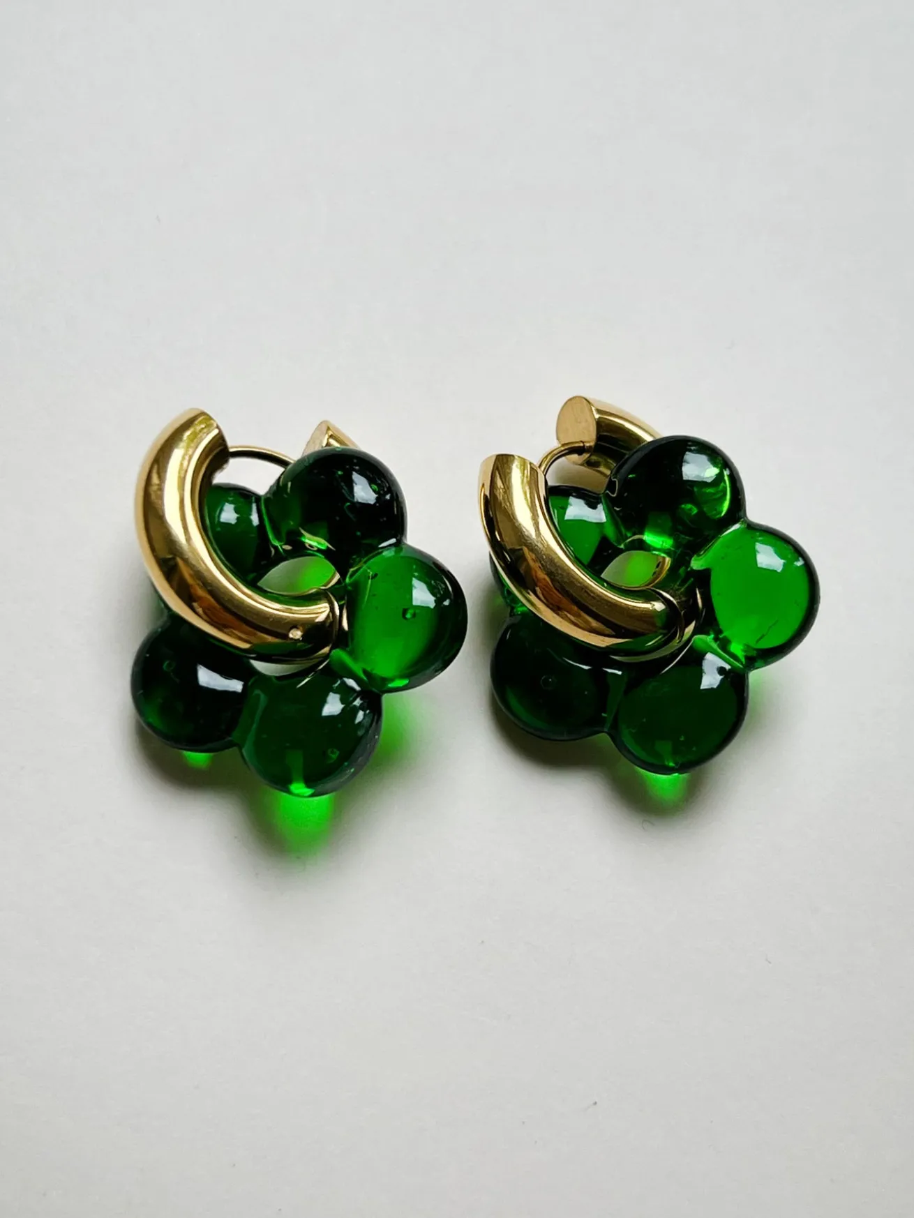 Glass Flower Donut Hoops - Green