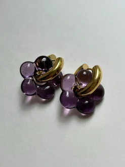 Glass Flower Donut Hoops - Dark Purple