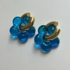 Glass Flower Donut Hoops - Blue