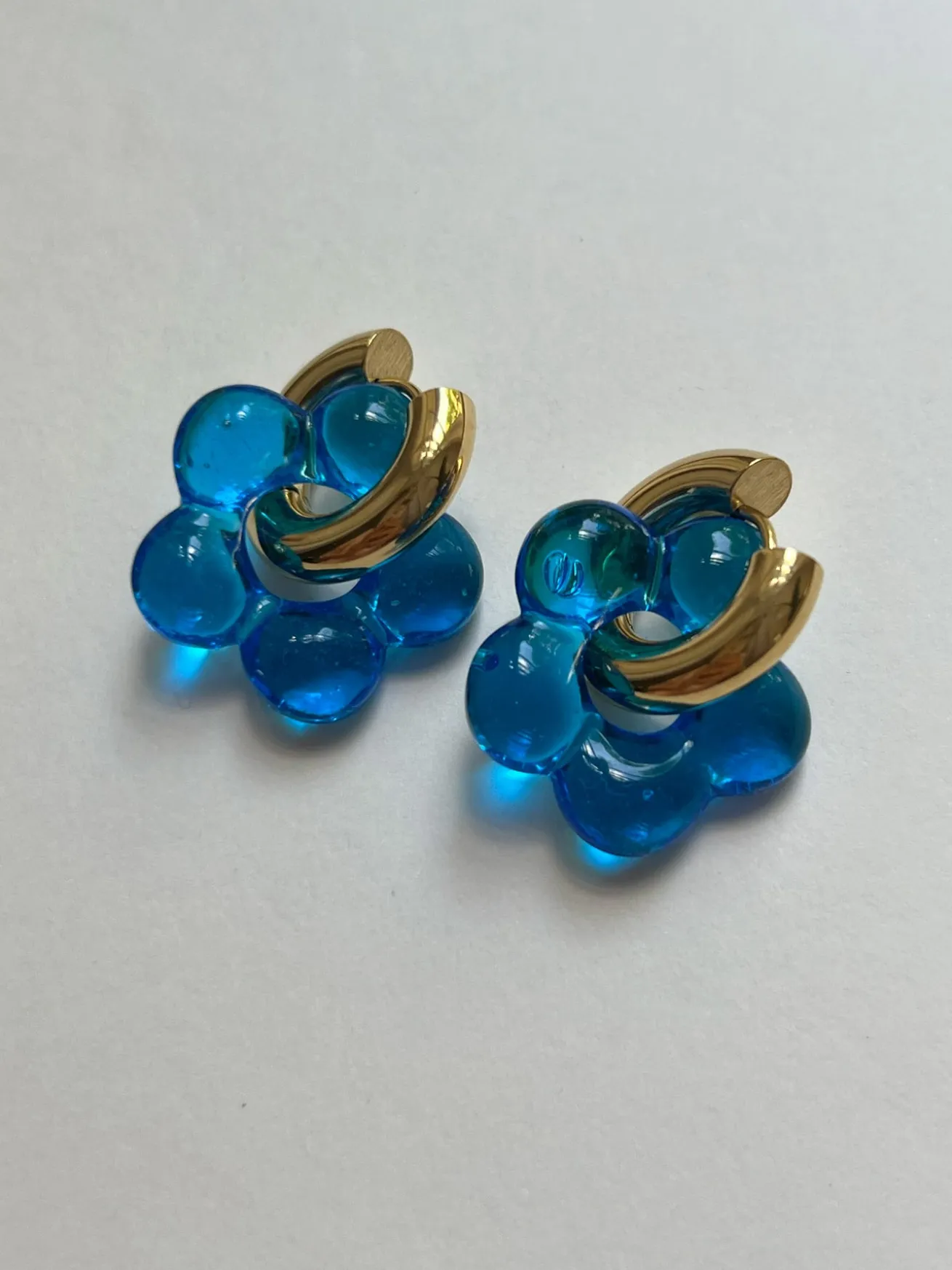 Glass Flower Donut Hoops - Blue