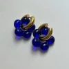 Glass Flower Donut Hoops - Cobalt Blue