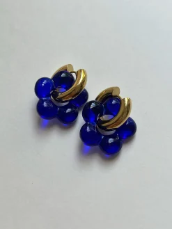 Glass Flower Donut Hoops - Cobalt Blue