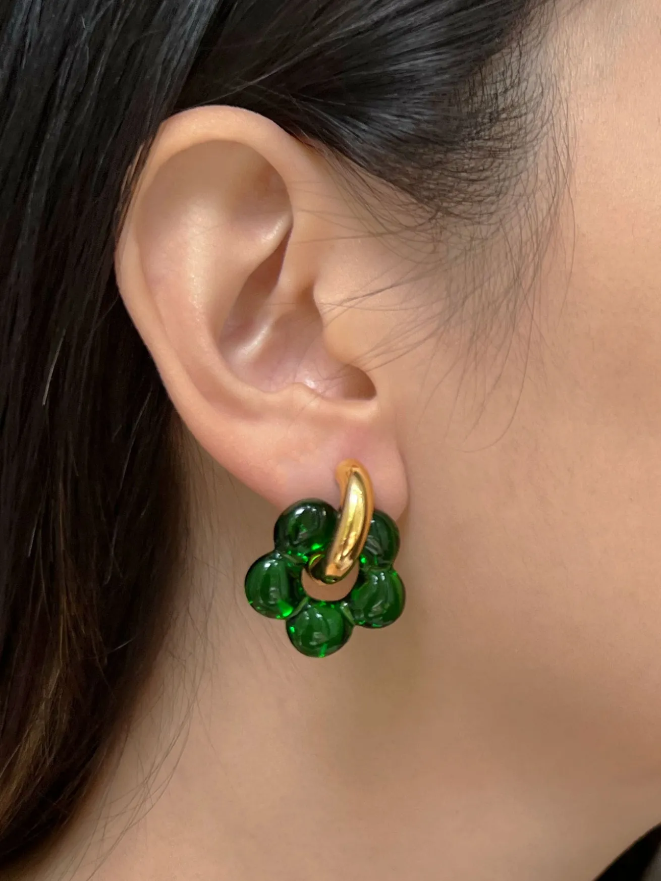 Glass Flower Donut Hoops - Green