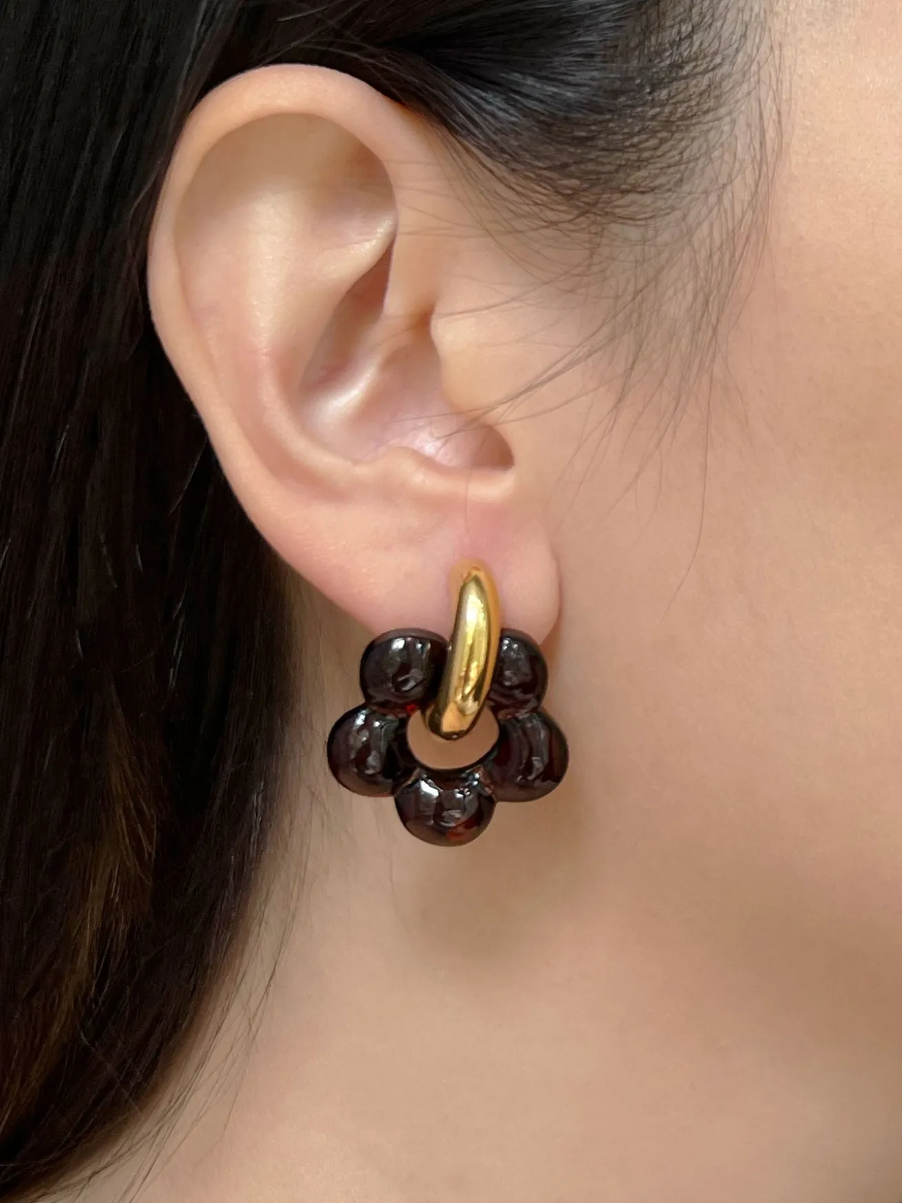 Glass Flower Donut Hoops - Brown