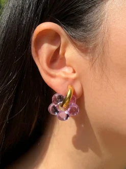 Glass Flower Donut Hoops - Lilac