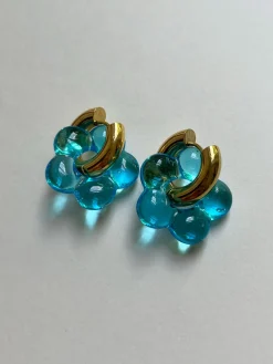 Glass Flower Donut Hoops - Aqua