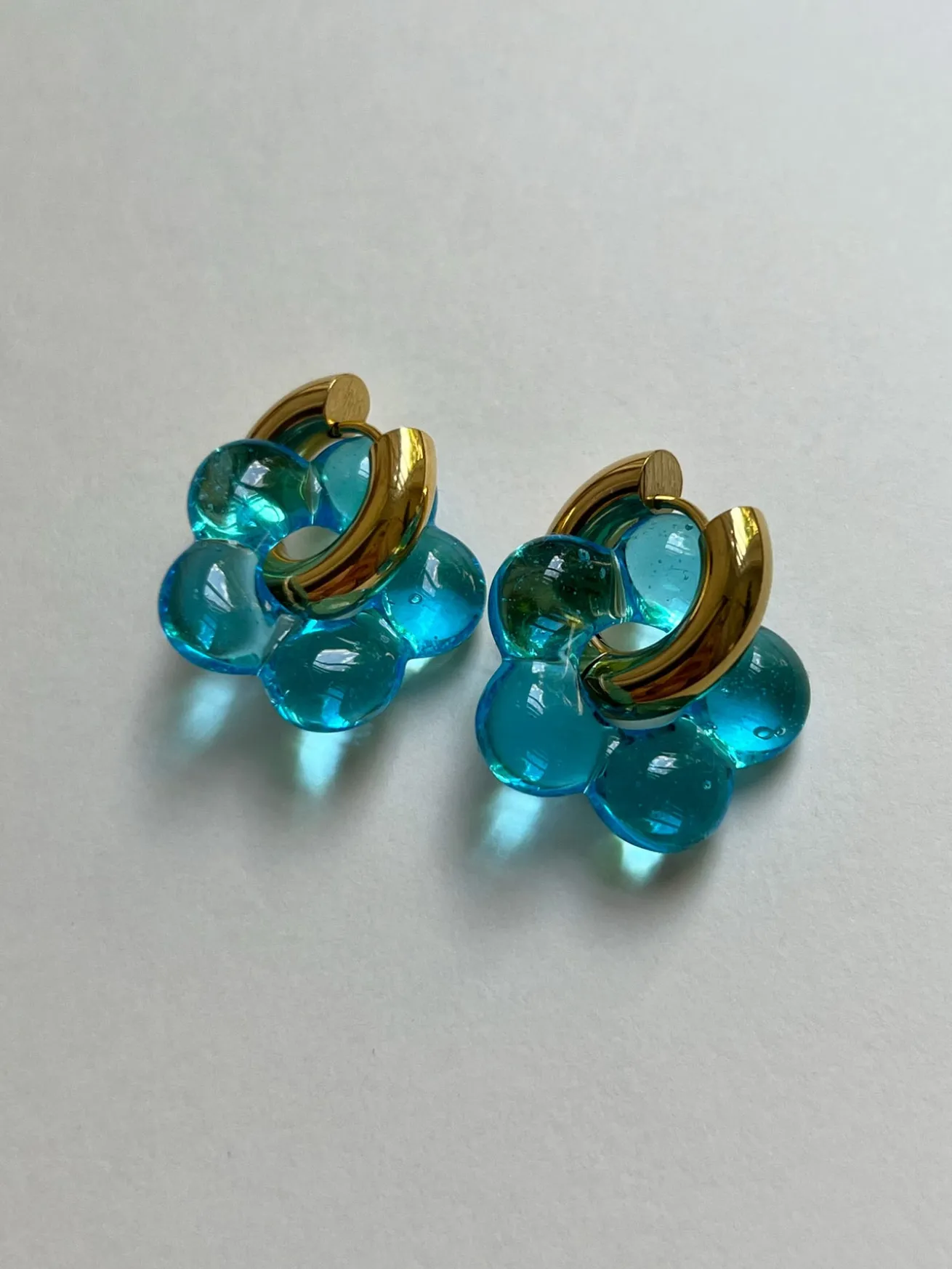 Glass Flower Donut Hoops - Aqua