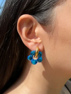 Glass Flower Donut Hoops - Blue