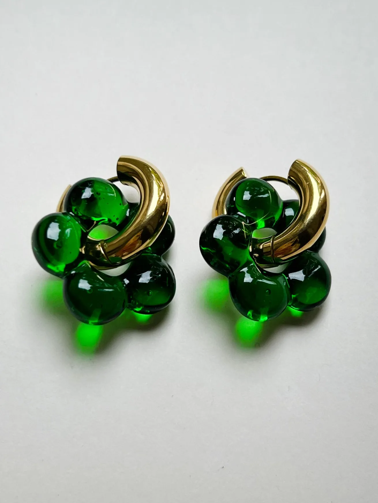 Glass Flower Donut Hoops - Green