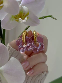 Glass Flower Donut Hoops - Lilac