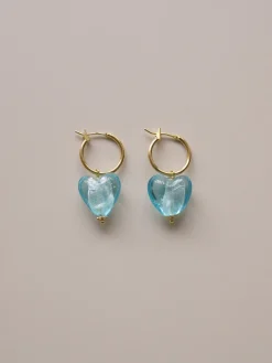 Glass Heart Hoops - Sky *18K Gold-plated
