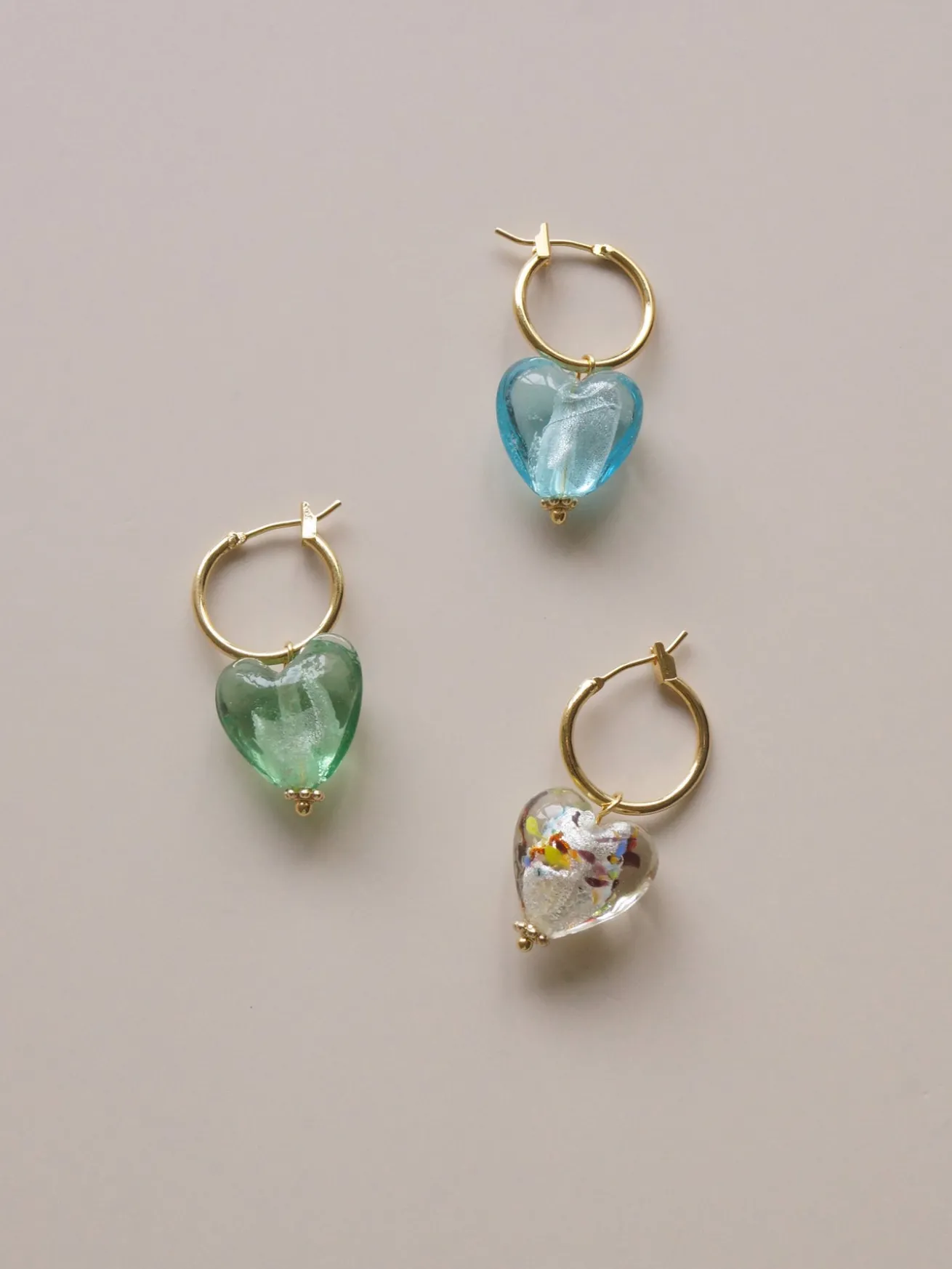 Glass Heart Hoops - Sky *18K Gold-plated