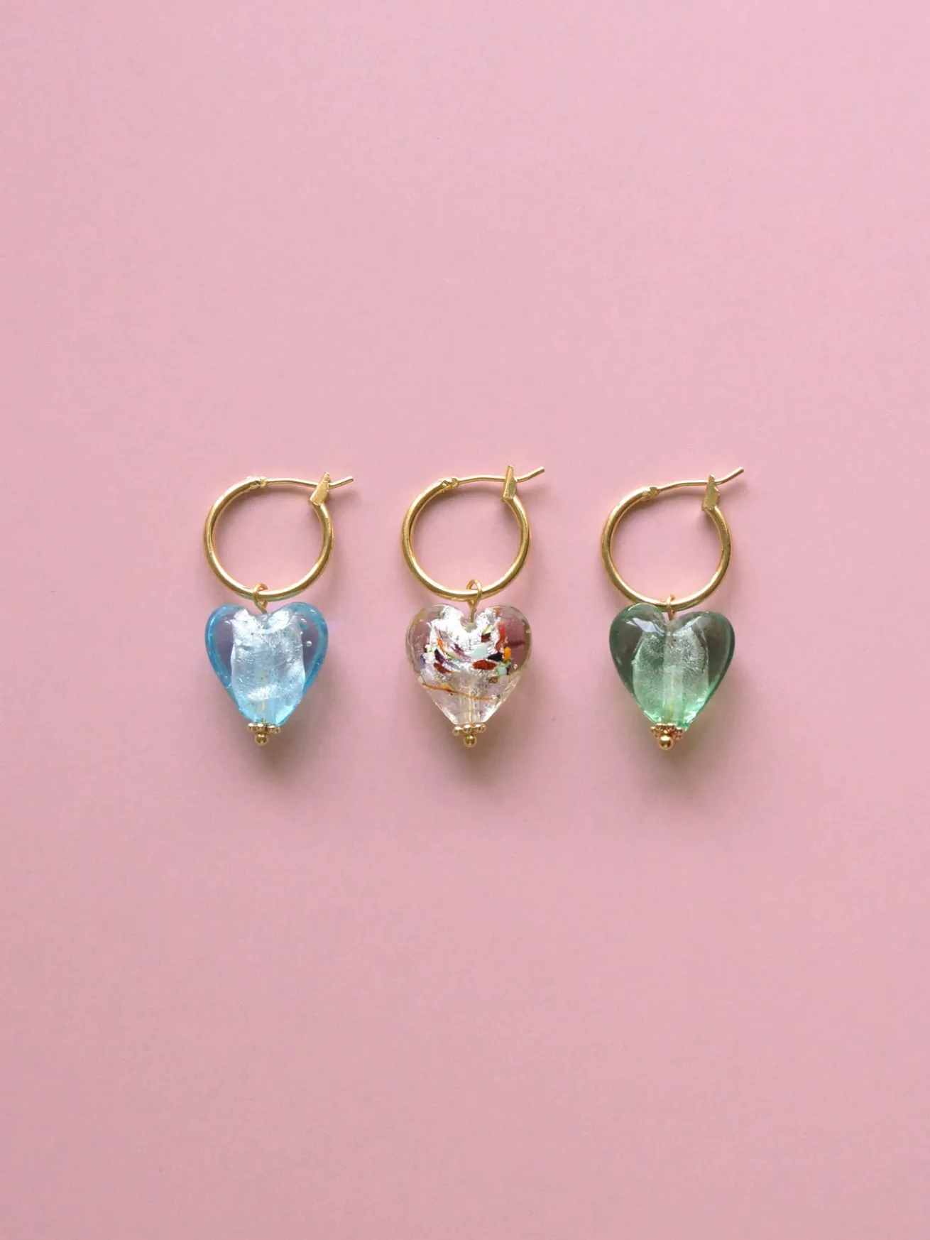 Glass Heart Hoops - Sky *18K Gold-plated