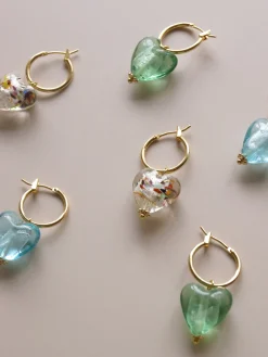 Glass Heart Hoops - Sky *18K Gold-plated