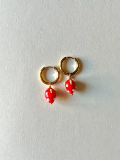 Glass Strawberry Hoop Earrings