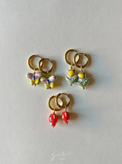 Glass Strawberry Hoop Earrings