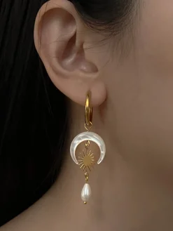 Goddess of Moon and Stars Hoop Earrings