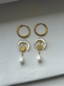 Goddess of Moon and Stars Hoop Earrings