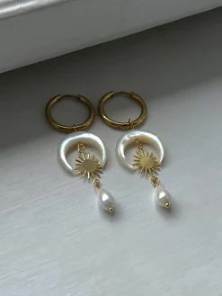 Goddess of Moon and Stars Hoop Earrings