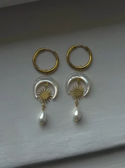 Goddess of Moon and Stars Hoop Earrings