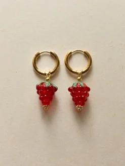 Gold Hoops - Mini Glass Raspberry