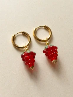 Gold Hoops - Mini Glass Raspberry