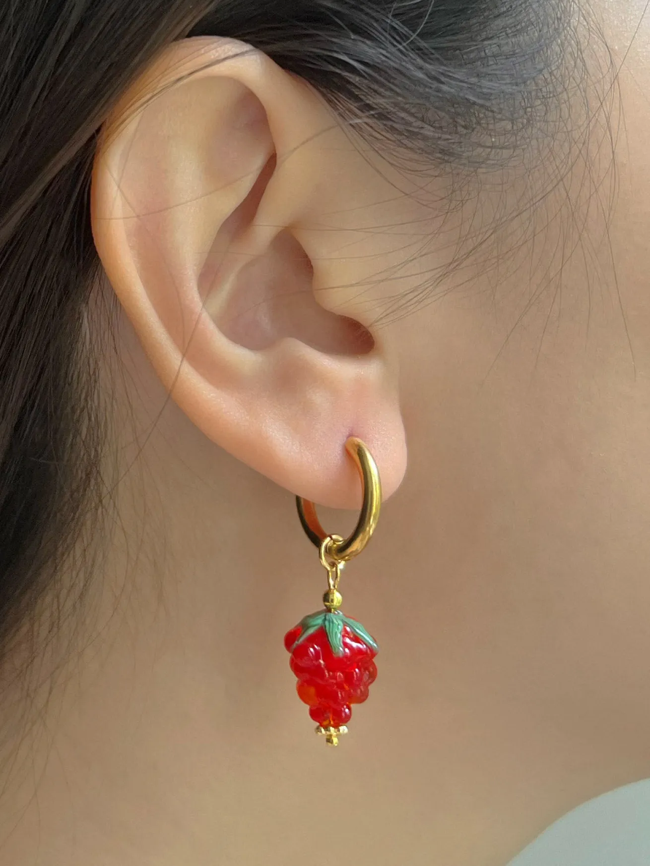 Gold Hoops - Mini Glass Raspberry