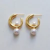 Gold Hoops with Pearls