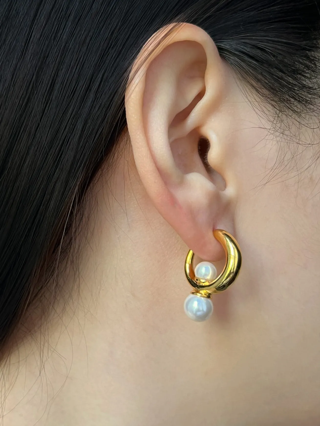 Gold Hoops with Pearls