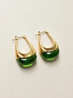 Gold Lucite Hoops - Green