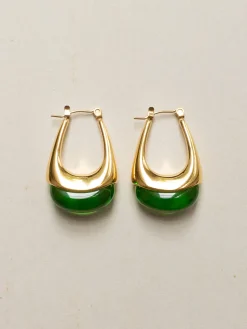 Gold Lucite Hoops - Green