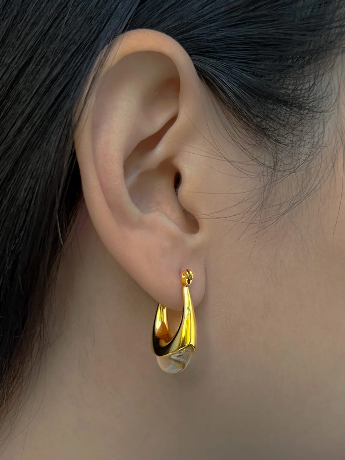 Gold Lucite Hoops - Transparent