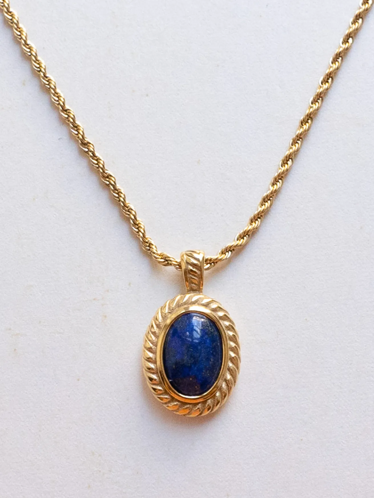 Gold Necklace with Lapis Lazuli Stone Pendant