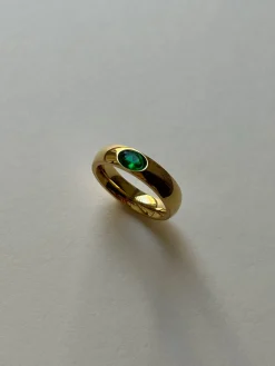 Gold Ring with Oval-encrusted Gemstone - Emerald Green