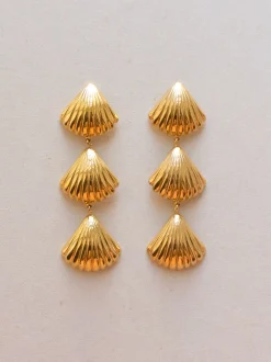 Gold Triple Shell Earrings