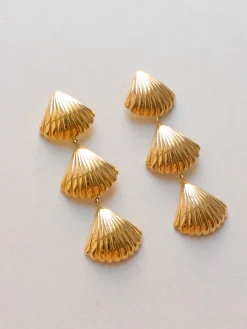 Gold Triple Shell Earrings