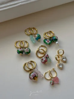Green Flower Cloisonne Hoops