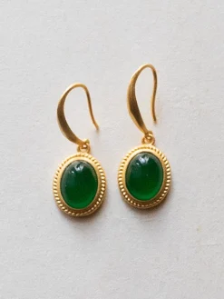 Green Jade Oval Pendant Earrings