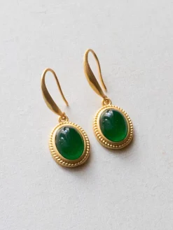 Green Jade Oval Pendant Earrings