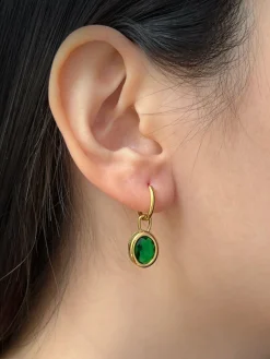Green Oval Gemstone Hoops
