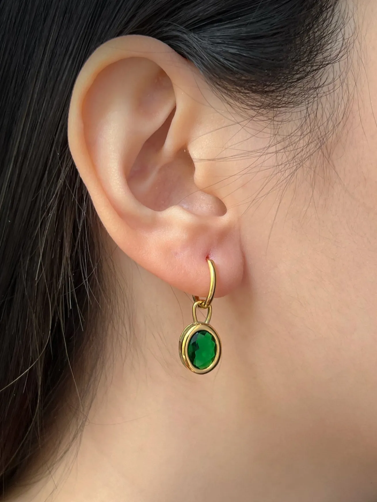 Green Oval Gemstone Hoops